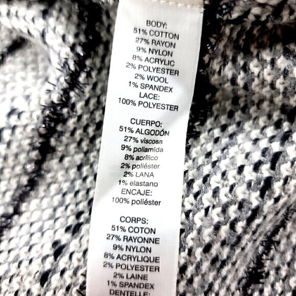 Chico's EUC Women's 0 Black White Laced Fringe Cardigan Cotton Blend Tweed - Picture 10 of 11